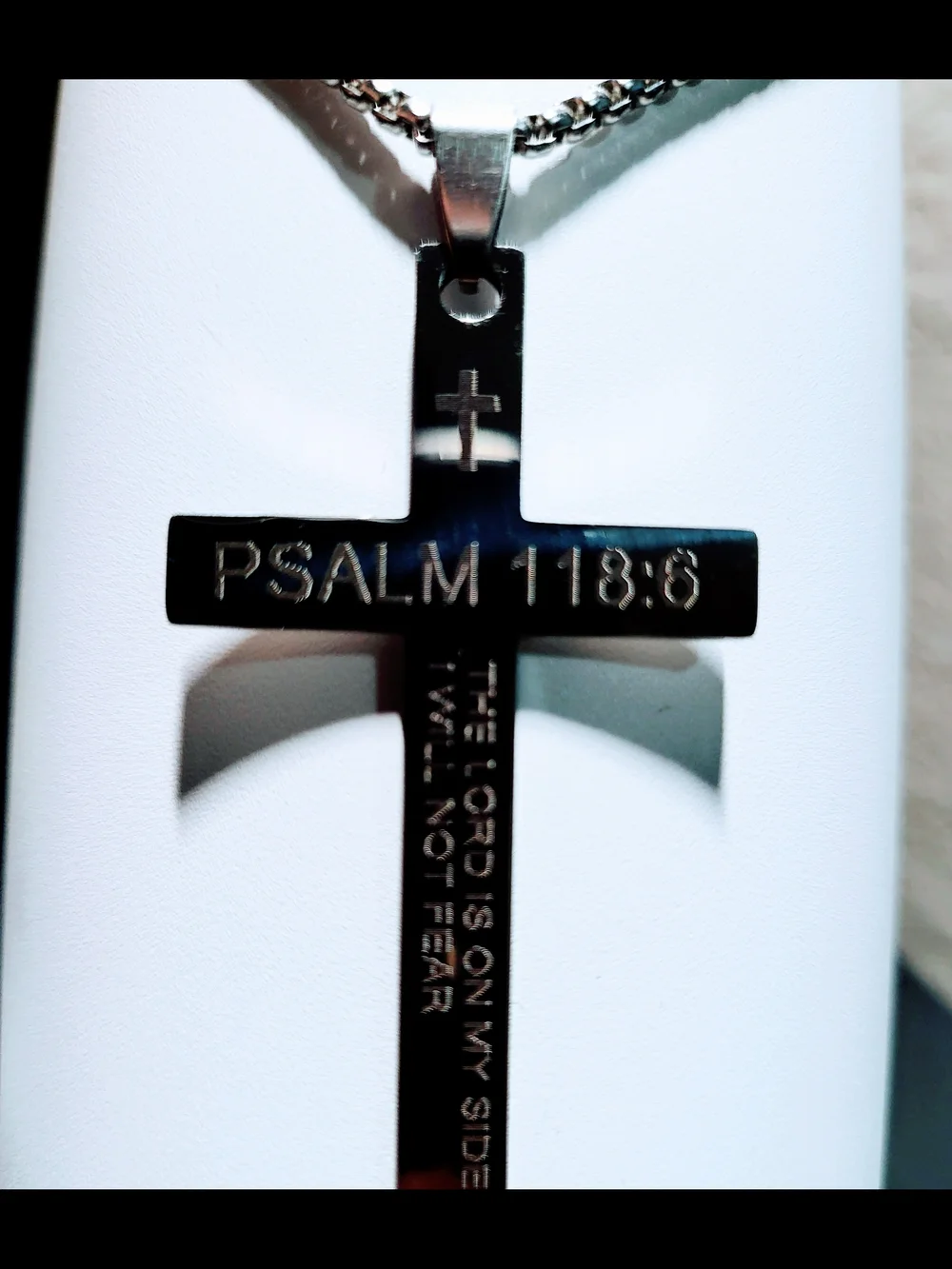 Psalm 118:6 Stainless Steel Cross Pendant Necklace - Silver
